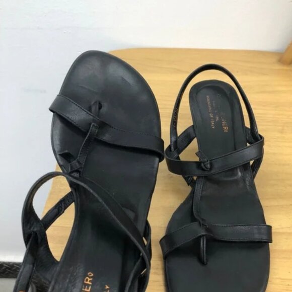 Donald J Pliner Black Kitten Heels Italy Leather Strap Sandals 9.5 - Picture 2 of 8